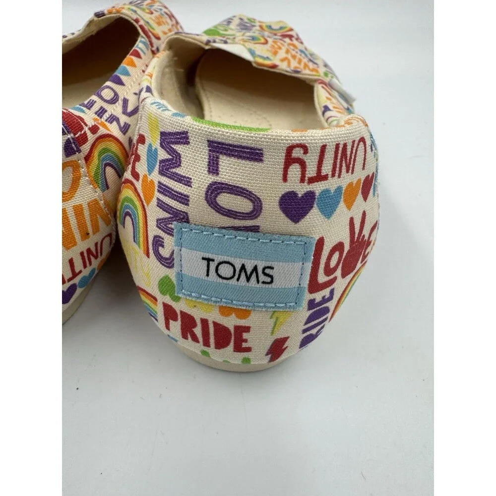 Womens Toms Size 7.5 Shoes SlipOn Alpargata Unity Love Wins Pride Rainbow Canvas
